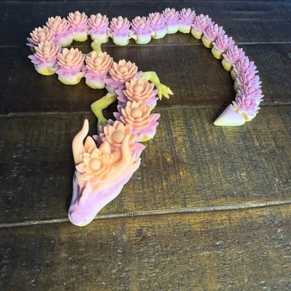 22" 3D Printed Lotus Flower Dragon - Unique Fantasy Art - Picture 7 of 9